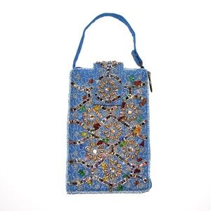 Bamboo Trading Company Blue Beaded Club Bag